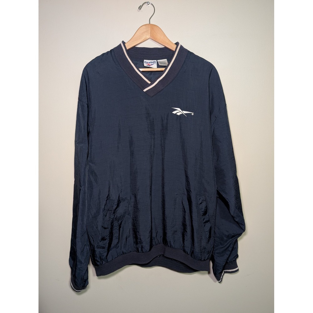Vintage Reebok Pullover Windbreaker Men's Large Blue Jacket Embroidered Logo